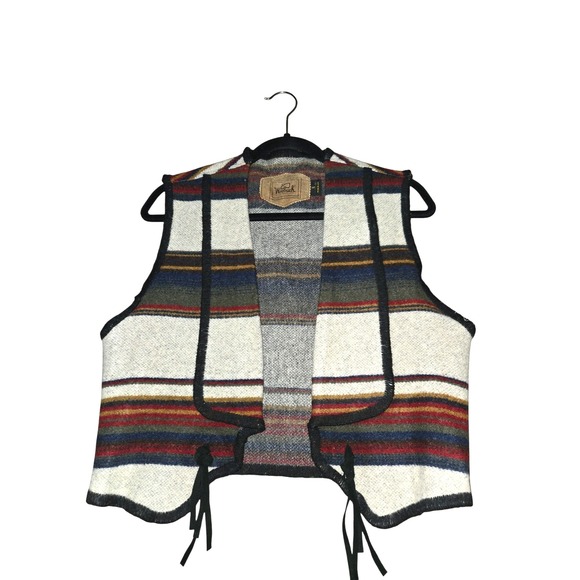Woolrich Wool Striped Blanket Vest Concho Fringe M Ranch Wear EUC Vintage - Picture 2 of 10